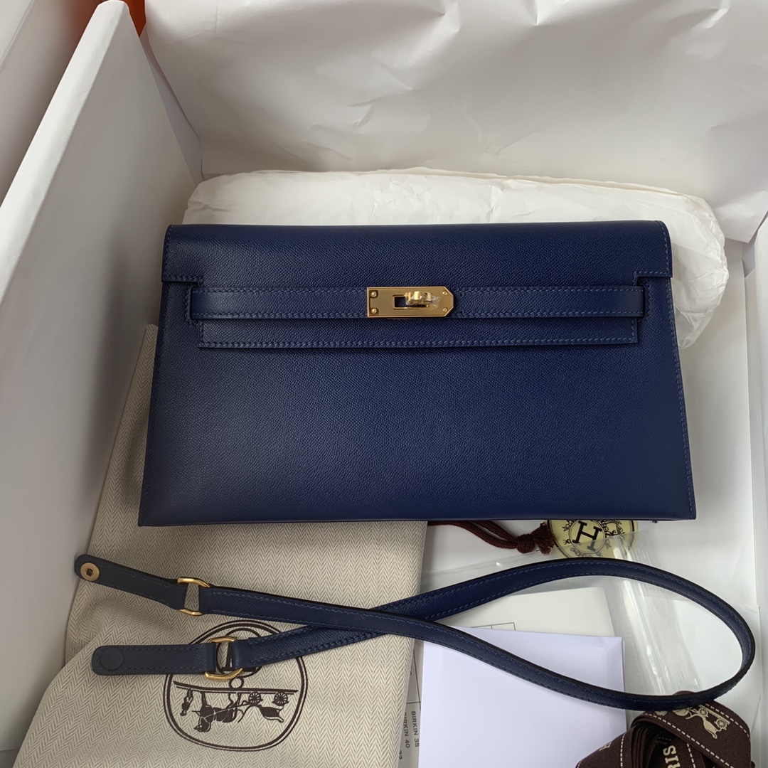 Hermes Kelly Elan Shoulder Bag in Blue Nuit Epsom Leather